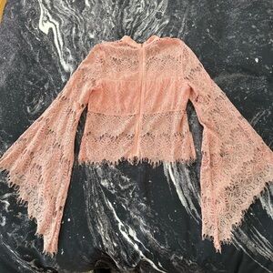 MinkPink Embroidered Lace Pink Bell Sleeve Jacket Zip Lingerie Size Large L